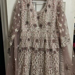 Elegant Embroidered Maxi Dress - Cream and Brown